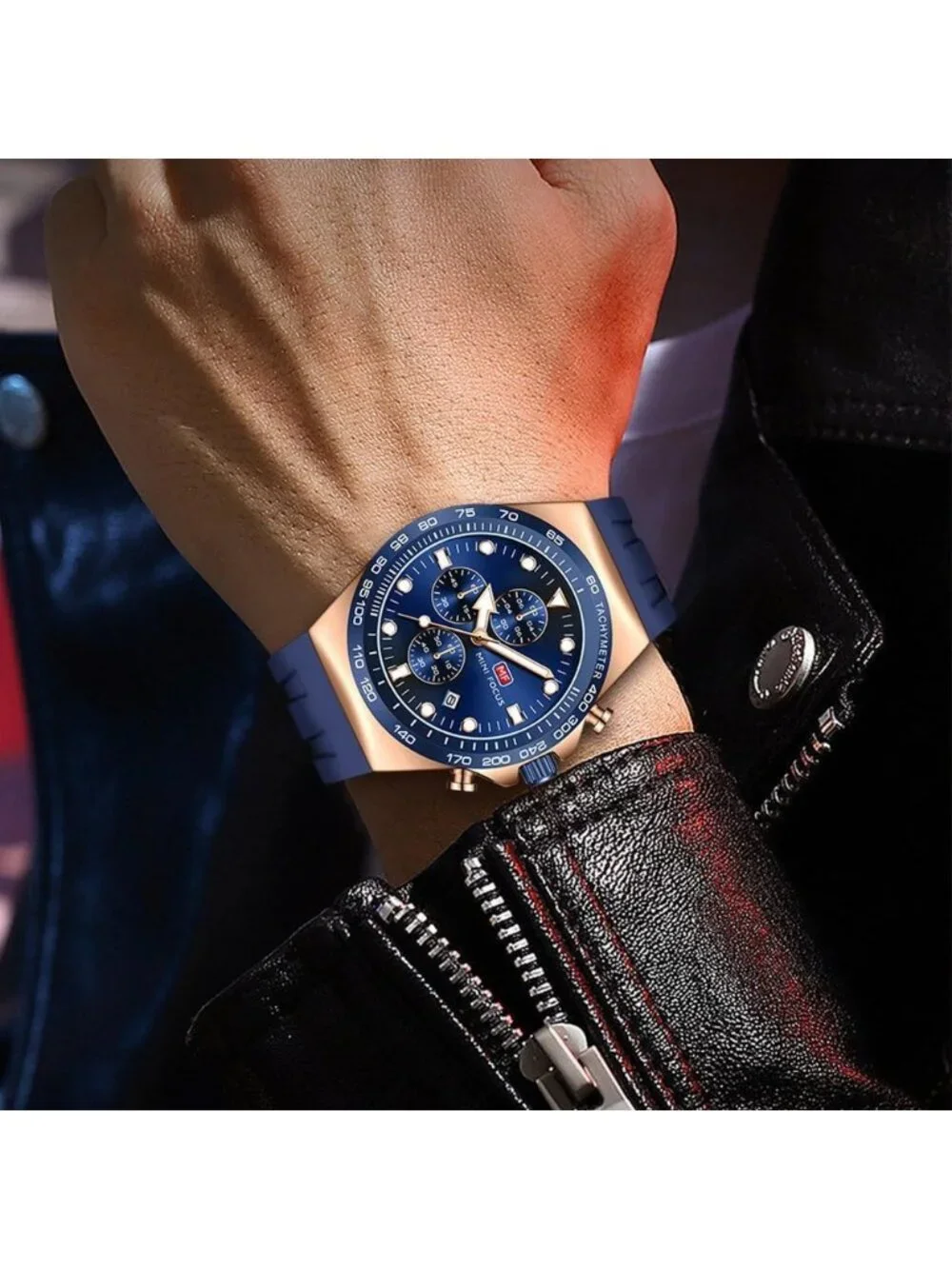 Men's Blue Rose Gold Analog Waterproof Chronograph Classic Stylish Casual Watch